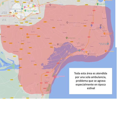 Area dispersa actualmente atendida por una sola ambulancia