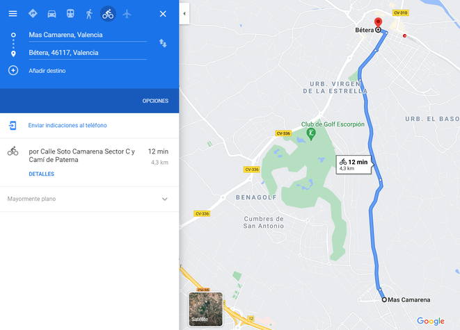 Recorrido actual de automóviles y bicicletas