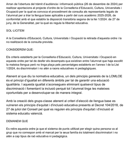 Retirada de la consulta sobre la llengua base.