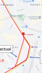 Recorrido actual de la línea 1 y 2 frente al recorrido propuesto